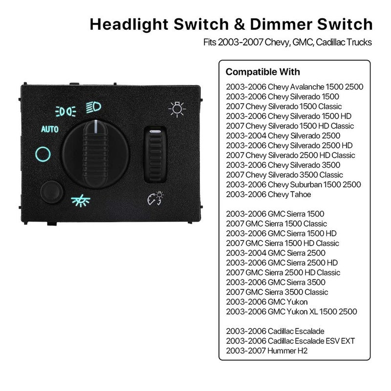MNJWS Headlight Switch Headlamp Dimmer Switch - Compatible with 2003-2006 Chevy Silverado, Suburban, Tahoe, GMC Sierra, Yukon, Cadillac Escalade - Replace D1595G, 19381535, 15194803, 1S8489 - Image 2